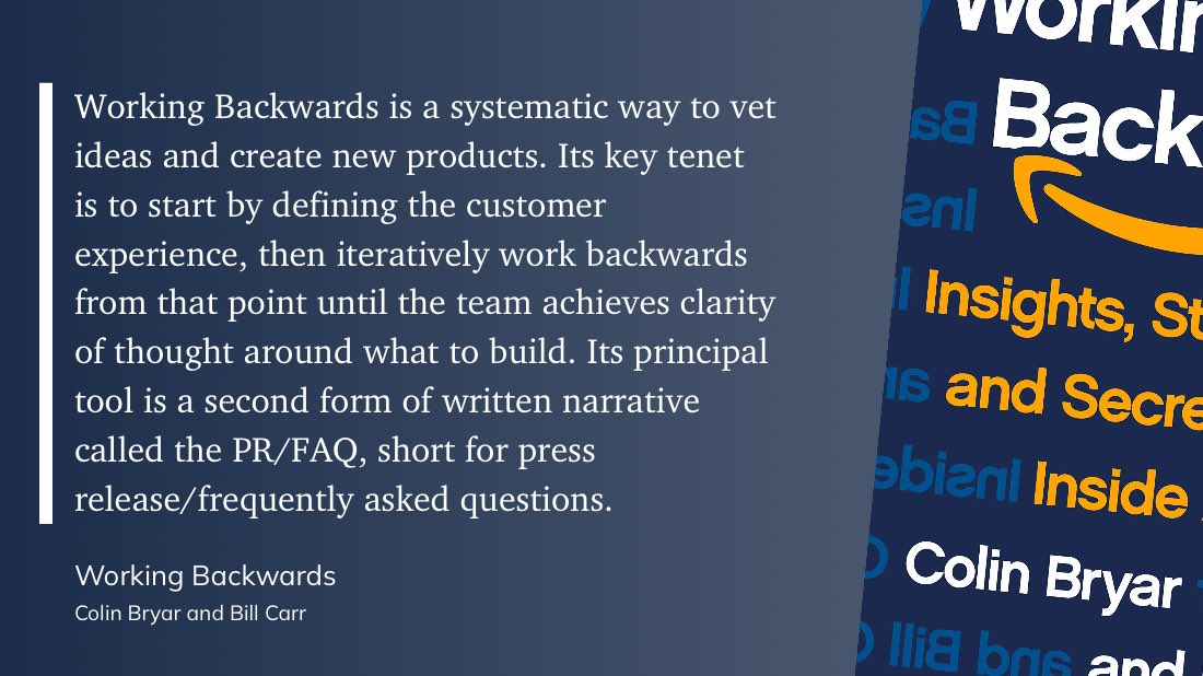 Amazon uses a PR/FAQ model to work backward and build world-changing products (Kindle, AWS, etc.).

I believe the same process can be used for building a more intentional life.

For my purposes, the products will look a little different.

1/3