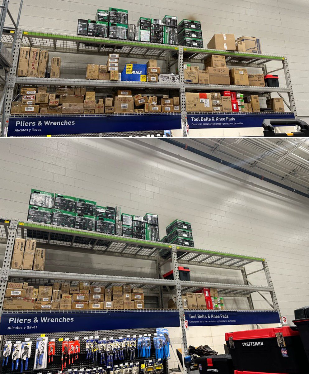 lenny0746's tweet image. Before and after power pack down of Tool Wall. Tool associates have done an amazing job. @BenitoKomadina @JBBailey9 @kennygrimsley @alicia_sanders1 @jwaddell746 @Thomasa312 #powerpackdown #cardboardchallenge