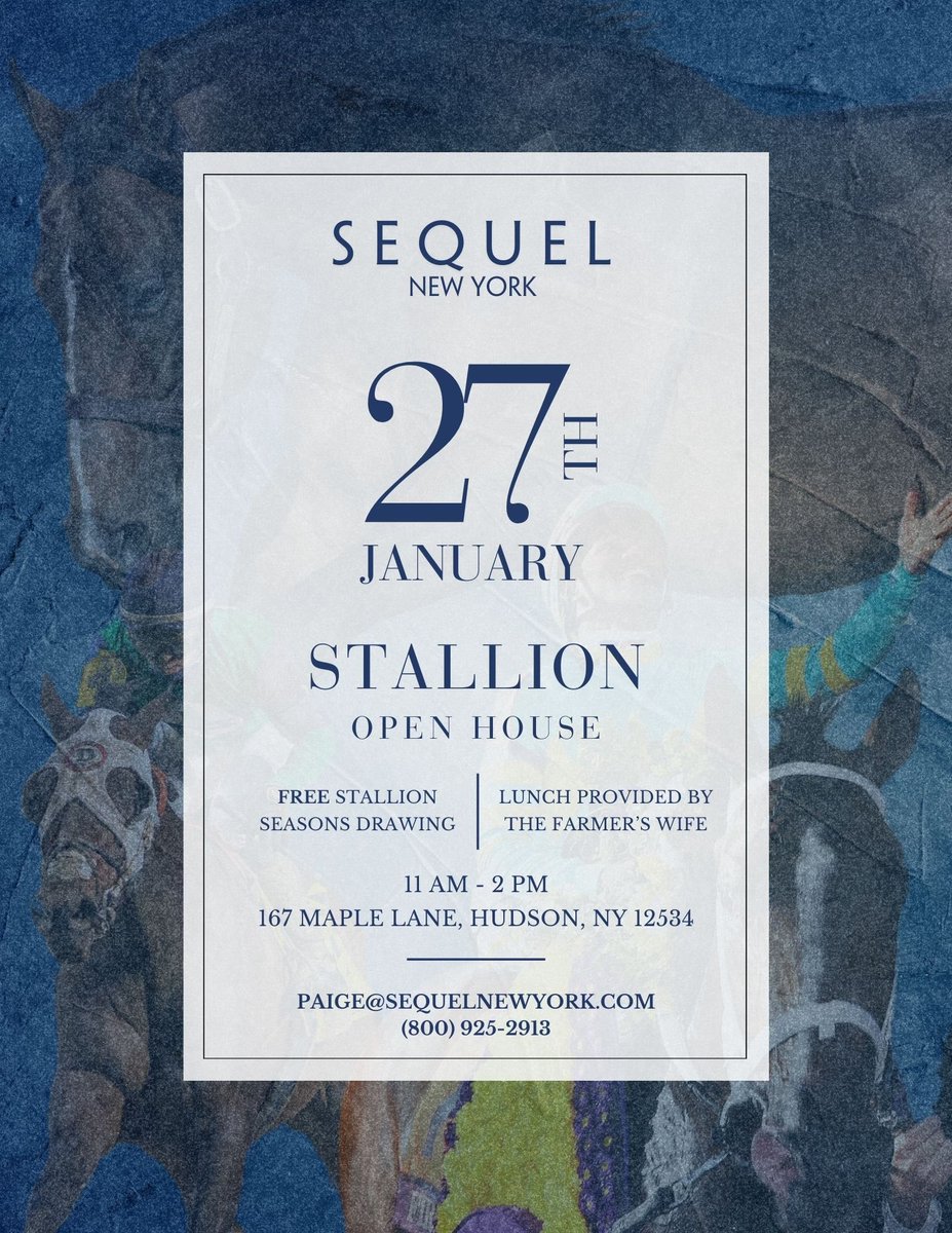 sequelfarms's tweet photo. Join us on January 27th for a Stallion Open House! 

Free Stallion Seasons ✅
Free Lunch ✅ https://t.co/ENuqGWW1Gn