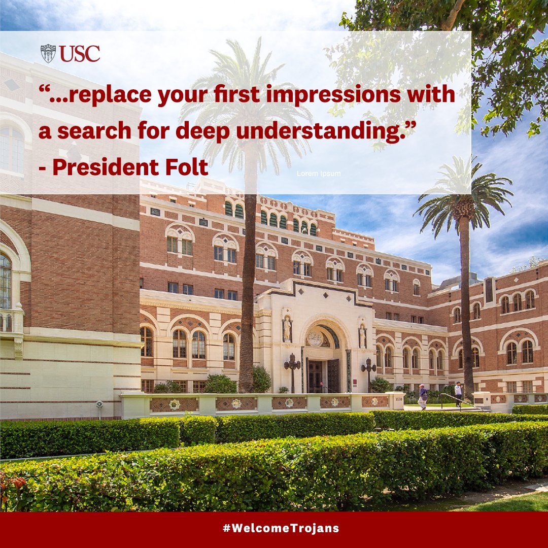 @PresidentFolt 'You’re going to learn to turn germs of ideas into breakthroughs -- small steps into leaps... but to do all this, you’ll need to replace first impressions with deeper understanding.' - @PresidentFolt #WelcomeTrojans