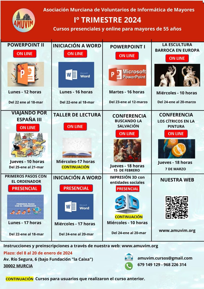 Ya están preparados los cursos y conferencias on line y presenciales para este primer trimestre del año 2024. ¡No te los pierdas!