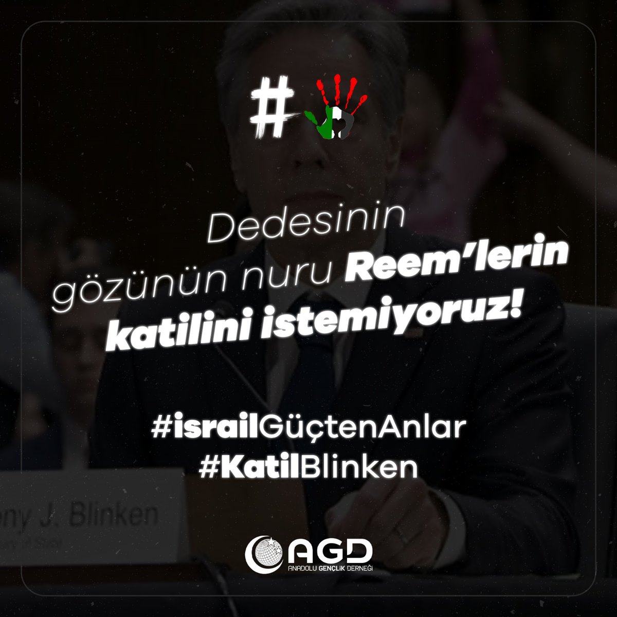 agdeskisehir's tweet photo. 🛑Dedesinin gözünün nuru Reem'lerin katilini İstemiyoruz!

#KatilBlinken
#israilGüçtenAnlar https://t.co/apQfyckYzN