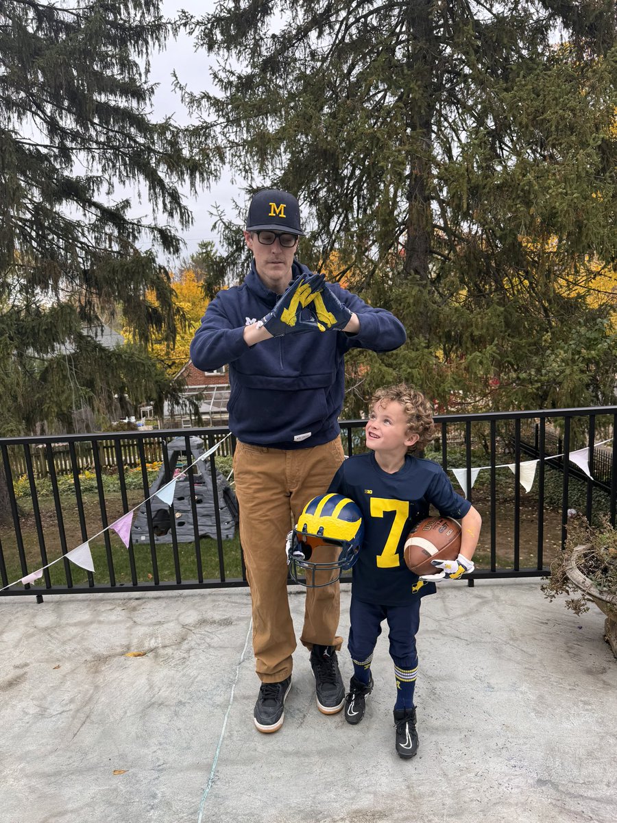 altheaharper's tweet photo. @stoolpresidente @Gametime No one is a bigger fan than my son and husband!! Our whole family is huge fans!! We have been waiting for this for a LONG time!! Every play/game last 30years has been watched and reviewed by my husband.  Bonus- they look like mini JJ McCarthy and Jim Harbaugh😂 https://t.co/XRMRSgIjvZ