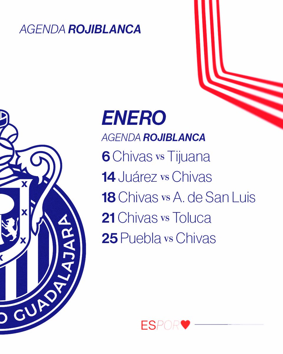 ChivasFemenil's tweet photo. 🗓️ ¡Esta es la Agenda Rojiblanca de Enero!✨

¿En cuántos partidos te veremos en el estadio? 👀

🎟️ 👉🏼 https://t.co/4QFzrbmsV0 https://t.co/xNI46oYcob