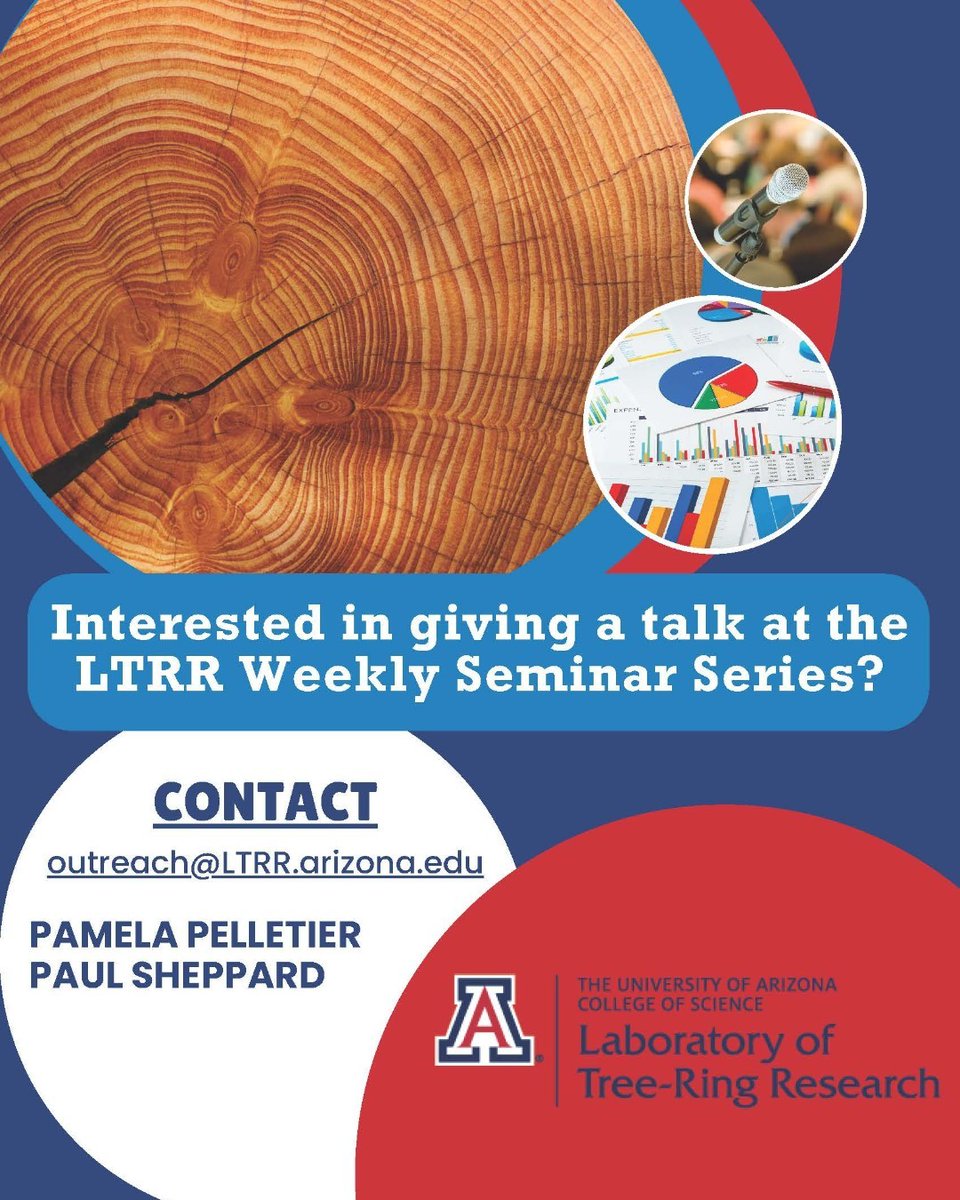 UArizona Tree-Ring Lab (@treeringlabua) on Twitter photo Call for speakers at the Tree-Ring Talks seminar series! The seminar is presented in hybrid format, in person at University of Arizona in Tucson and on zoom. Interested folks should email outreach@ltrr.arizona.edu. Call for speakers at the Tree-Ring Talks seminar series! The seminar is presented in hybrid format, in person at University of Arizona in Tucson and on zoom. Interested folks should email outreach@ltrr.arizona.edu.