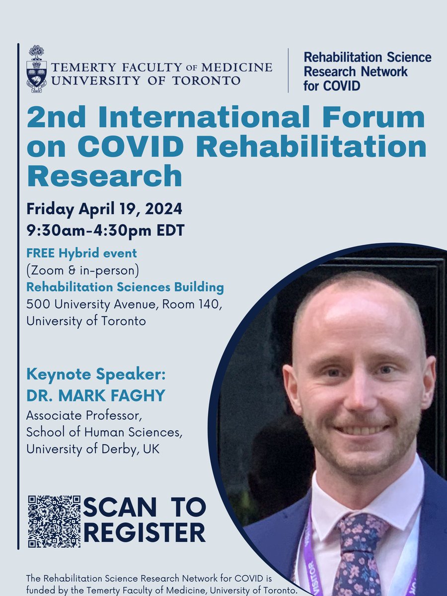 We are excited to announce registration is open for the 2024 International Forum on COVID Rehabilitation Research on Friday April 19th. The Forum will be held in hybrid format. Read more and register for free here: tinyurl.com/y2mmy52w