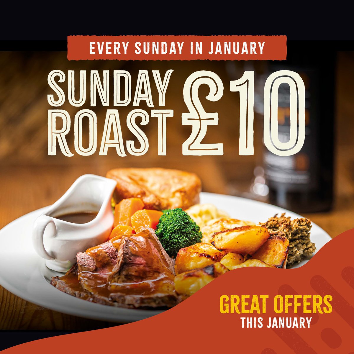RedHinton's tweet photo. SUNDAY ROAST FOR A TENNER?! That's right, we are offering our roasts for £10 during January- booking advisable but not essential!

To book- get in touch via social media | call 01223 650717 | email M1757@greeneking.co.uk | https://t.co/cnZF2Z36Ay
