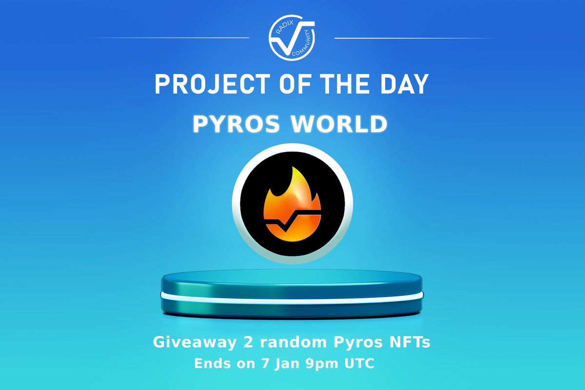 Our next ''Project of the day'' is <a href="/PyroXRD/">PYROS WORLD 🔥</a>!

They #giveaway 2 random Pyros NFTs!

Complete these tasks:
✅ Follow @radix_ecosystem and <a href="/PyroXRD/">PYROS WORLD 🔥</a>

 ✅ Like and RT this tweet

⏱️ Ends 7 Jan 9pm UTC

 Thread about Pyros World 👇
#airdrop