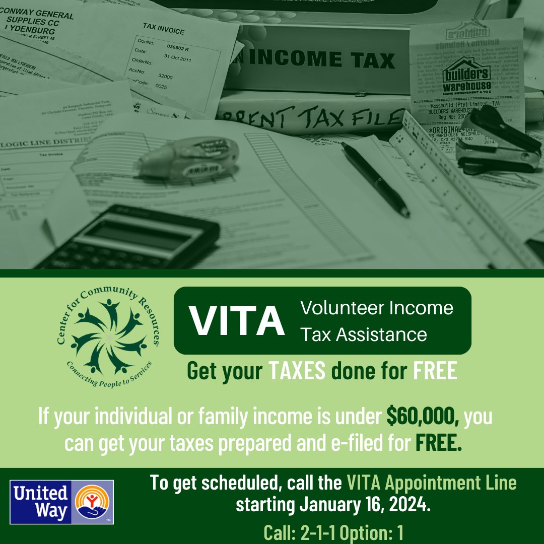 CCRforchange's tweet photo. Tax season is just around the corner, and VITA is here to help! Center for Community Resources offers Volunteer Income Tax Assistance (VITA) for those who qualify in Butler County.

For more information visit https://t.co/KrN7yPMWGJ 
#ConnectingPeopleToServices  #NonProfit https://t.co/IBKX8l3DxH