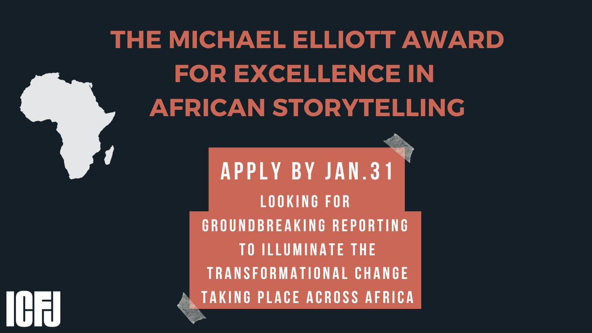 We are now accepting entries from African reporters for journalistic work that exemplifies thoughtful reporting and outstanding storytelling. Learn more about the Michael Elliott Award for Excellence in African Storytelling and apply now: buff.ly/2SPMG1W <a href="/ONECampaign/">ONE</a>