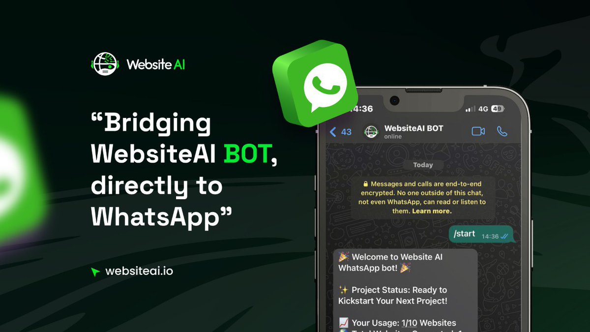 Bridging WebsiteAI BOT directly to WhatsApp 💬

We are ecstatic to announce that we have managed to interlink our Website creator directly through to WhatsApp, meaning Websites are even MORE accessible than before!

To integrate further into the Web2 ecosystem, we wanted to