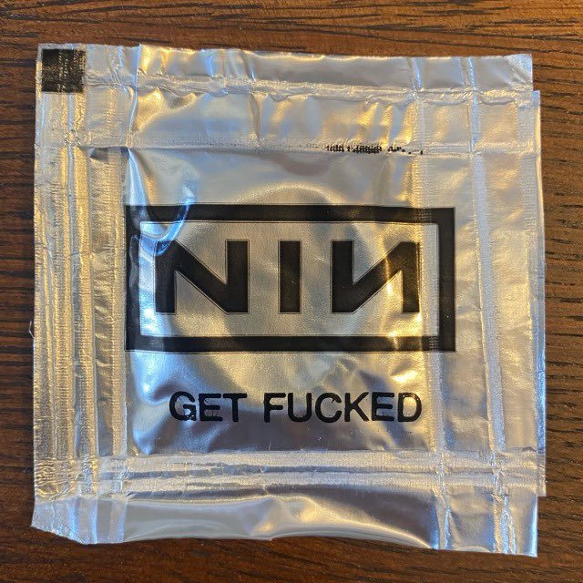 gothesbian's tweet photo. nine inch nails promotional condom (1989) https://t.co/NUQv3eLXRw