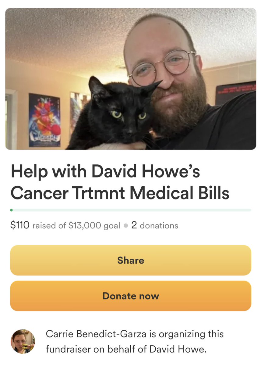 My dear friend Carrie set up a gofundme for some of my medical bills. Feel very weird posting this as I feel a lot more people could use the money BUT some people have been asking, so if you feel like chucking in a buck, here's a link 🙏🙏🙏 gofund.me/65b80f89