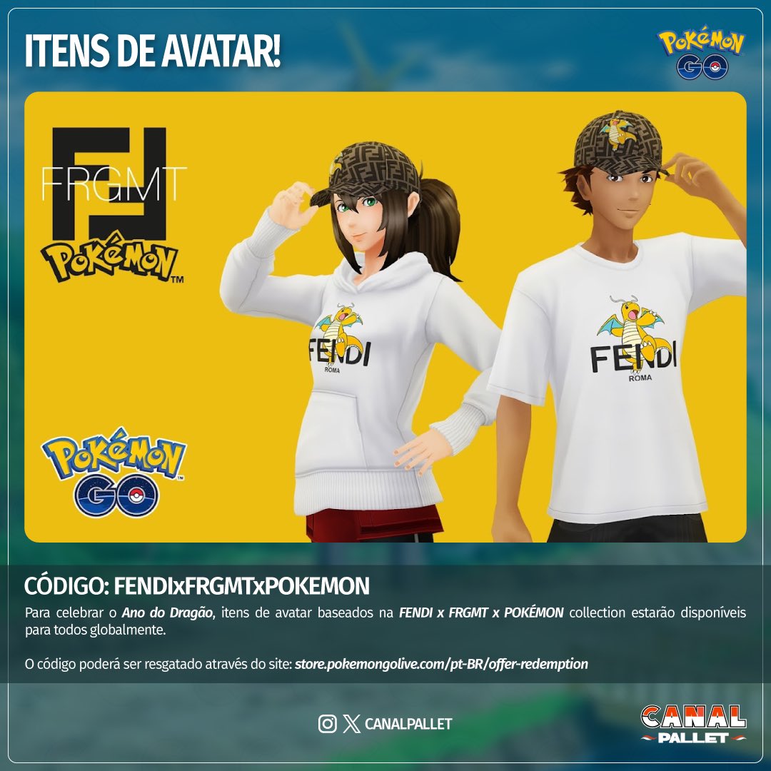 CanalPallet's tweet photo. Itens de avatar baseados na FENDI x FRGMT x POKÉMON collection estão disponível para todos!

#PokemonGO #FENDI https://t.co/onVLNc3Y7N