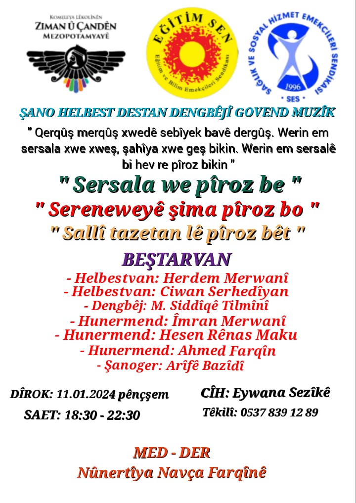 herdem_merwani's tweet photo. Ji bo pîrozbahiya serê salê bernameyeke têr û tijî. Hêvî dikim bi dilê hemû kurdan be.
#ÇandaKurdî #ZimanêKurdî #Farqîn https://t.co/y1fle6sWKZ