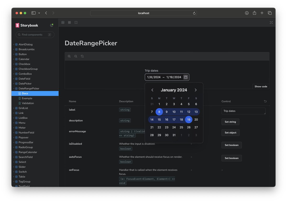 devongovett's tweet photo. Working on a Tailwind CSS starter kit for React Aria Components. Coming soon! 👀 https://t.co/O7LKBZpobW