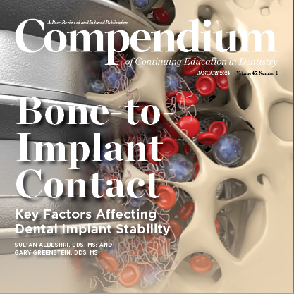 CompendiumCED's tweet photo. The January issue features many examples of new and evolving technologies &amp; techniques, including a clinical technique article that discusses a novel innovation in full-arch rehabilitation; a CE article on bone-to-implant contact (BIC); and much more. https://t.co/pieIRHpkxp https://t.co/CxbsUFemSF