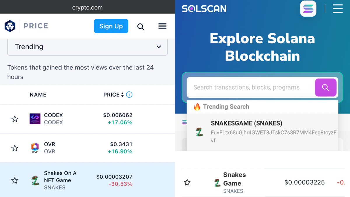 snakes_game's tweet photo. $Snakes We're just starting 🚀

🚀  CRYPTO COM Trends - TOP 3 

🔝  CoinGecko Trends by 4 countries

➡️  Geckoterminal - Trending Pools TOP 3 

💰 BUY NOW  https://t.co/iUg7Ctap06

#SnakesGame #Solana #Sol #SolanaSeason #memecoins #P2E #Raydium #GEM #OKX #GEM #Binance #Coinbase https://t.co/Ro41ZZpd9j