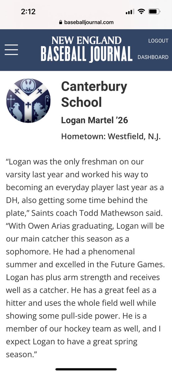 Excited to see Logan behind the plate this spring! #gosaints