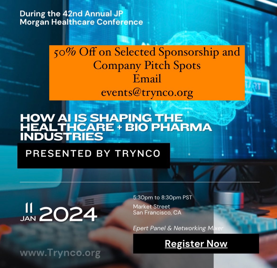 1st Friday 2024 Sale of Sponsorship Packages - Few pkgs left!

You can buy via EventBrite or email us at events@trynco.org

Join us to hear great industry leaders speak on AI in HC

eventbrite.com/e/ai-summit-se…

#JPM2024 #ai #ArtificialInteligence #healthcare #biotech #pharmaceutical