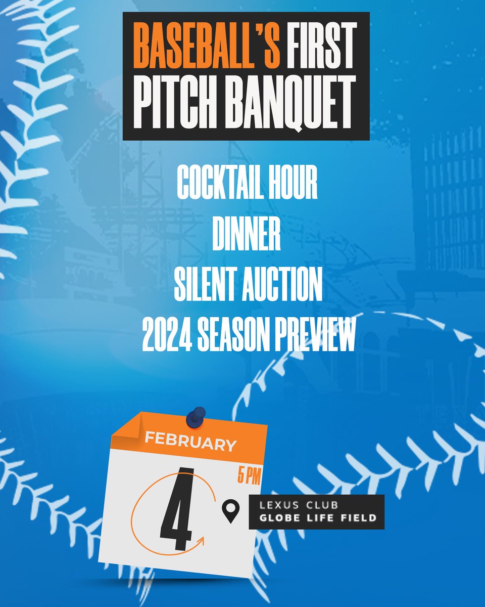 The time is now!!! Register today for our First Pitch Banquet at The Lexus Club inside Globe Life Field More details and information available at bit.ly/3RKoLjH