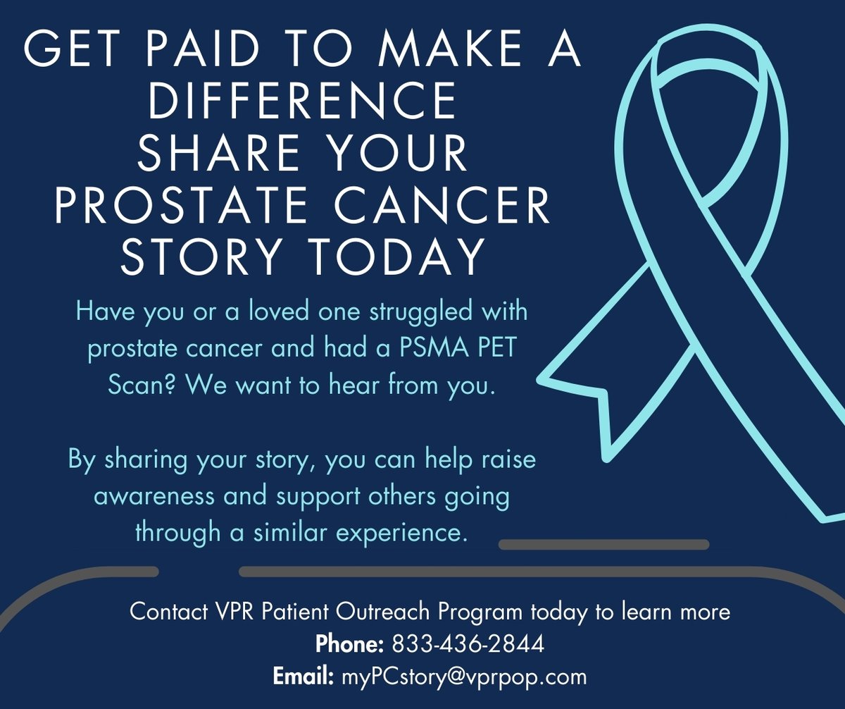 VPRPOP's tweet photo. Share your prostate cancer journey!

Have you or a loved one been diagnosed with prostate cancer and had a PSMA PET Scan? We want to hear from you.

For more information, please contact VPR POP at myPCstory@vprpop.com or 833-436-2844.

#prostatecancer #PSMAPETScan https://t.co/GwJY6FUm1z