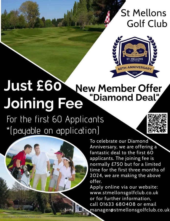 Come along and join your local club and celebrate our Diamond Anniversary with this special limited-time offer. Contact us stmellonsgolfclub.co.uk or email manager@stmellonsgolfclub.co.uk #golf #golfinwales #walesgolf #stmellons #cardiff #newport 🏌