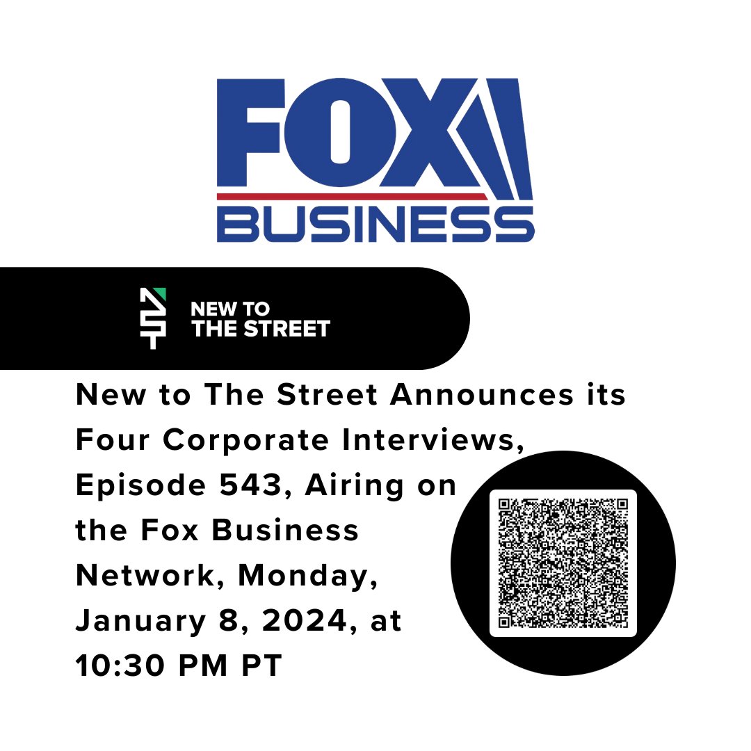 NewToTheStreet's tweet photo. New to The Street Announces its Four Corporate Interviews, Episode 543, Airing on the Fox Business Network, Monday, January 8, 2024, at 10:30 PM PT Featuring:  Acurx Pharmaceuticals, Inc. @IagonOfficial  @Glintpay  @sekurprivate 

READ HERE⬇️⬇️⬇️ 
https://t.co/ZUCjVsaLW4

#upcomingshows #update #news #innovation #business #newtothestreettv
