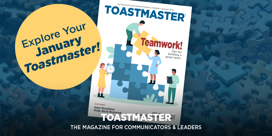 Toastmasters's tweet photo. Looking for some inspiration in the new year? The January Toastmaster magazine is here!
https://t.co/aulxbG5Ju6  
#toastmasters #newyear https://t.co/fDMilLx8KH