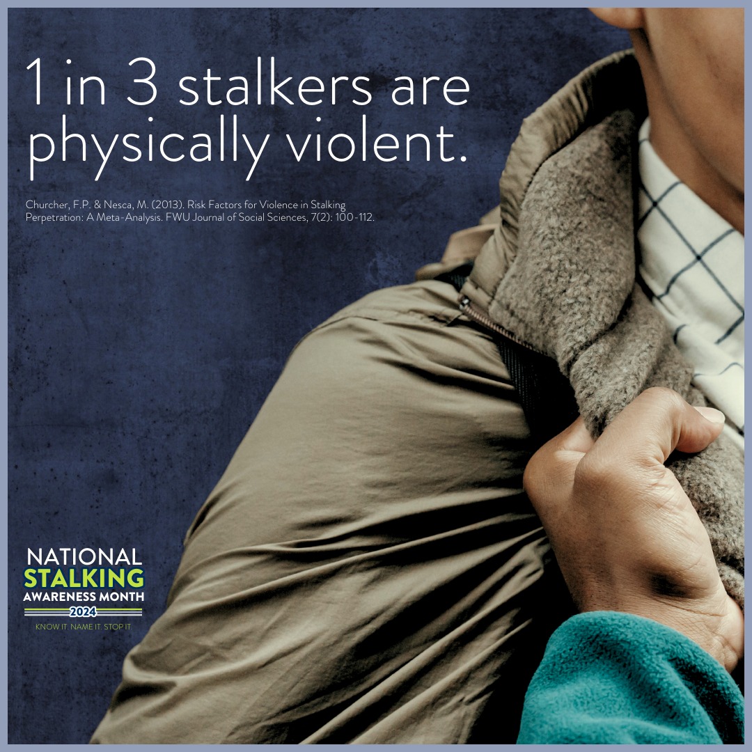 Stalking is dangerous and often co-occurs with physical violence and sexual violence. #KnowItNameItStopIt #NSAM2024