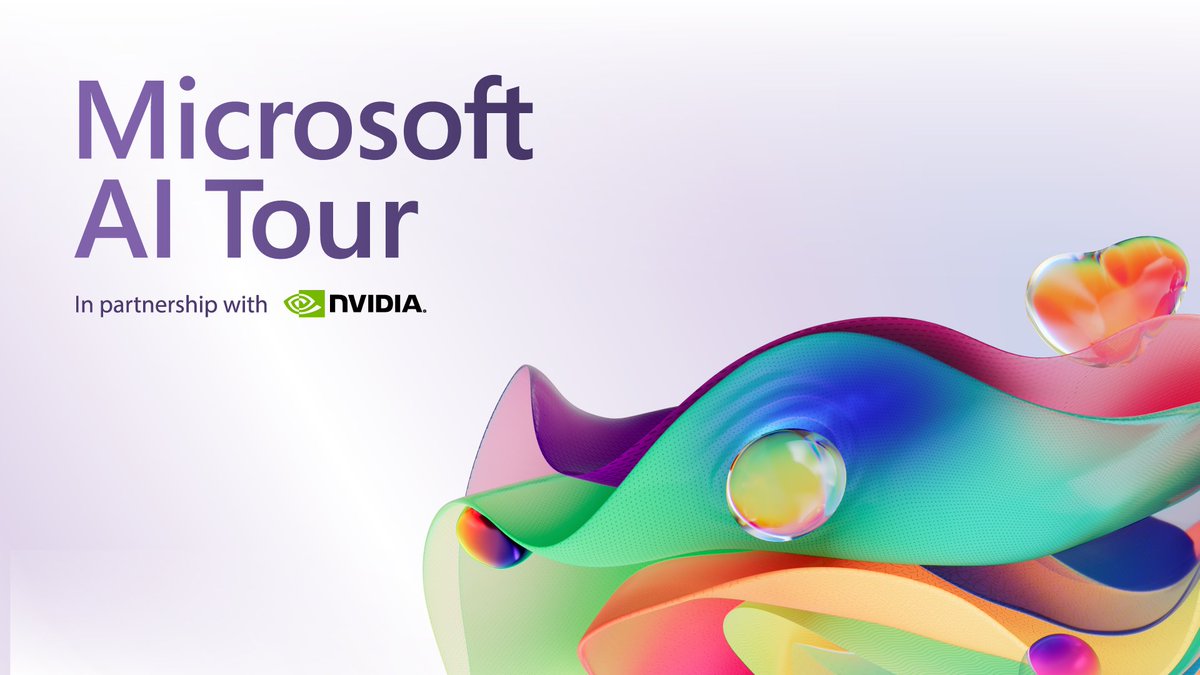 Join @Microsoft and @nvidia on the Microsoft AI Tour! We're helping developers discover new opportunities with #AI and advance their knowledge with NVIDIA AI, #NVIDIADGX Cloud, and Microsoft Azure. Register now for the Microsoft AI Tour in San Francisco: nvda.ws/3twXM3a