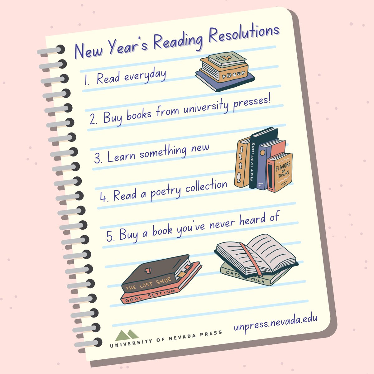 UNVPress's tweet photo. Excited to set some new goals in 2024? Leave your New Yearβs Reading Resolutions in the comments!
#UniversityOfNevadaPress #NewYear #Reading #ReadingResolutions #Goals #BookX https://t.co/LR0hGkfj97