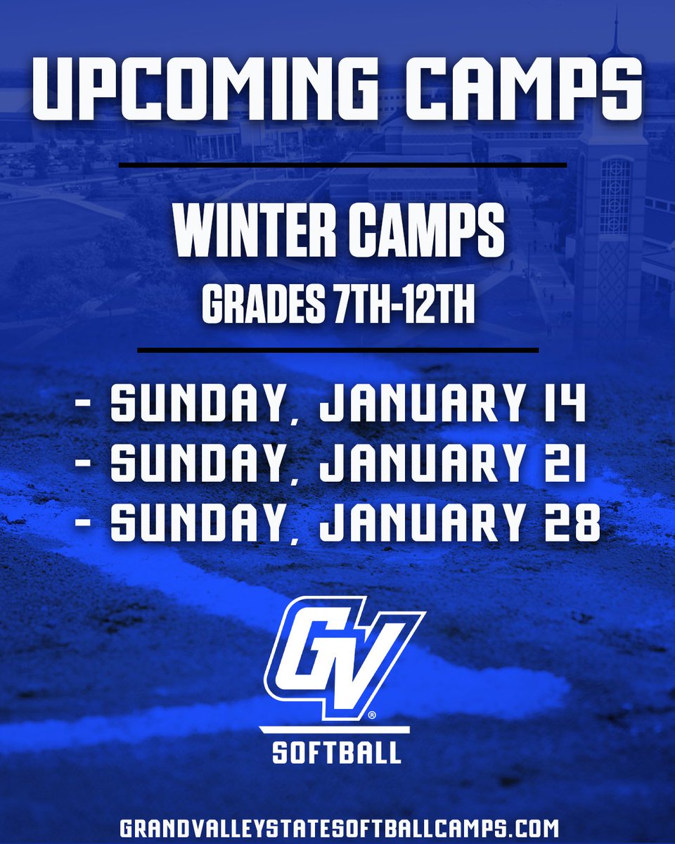 GVSUSoftball's tweet photo. January camps are quickly approaching! Sign up today! https://t.co/lGND7wnFR9
