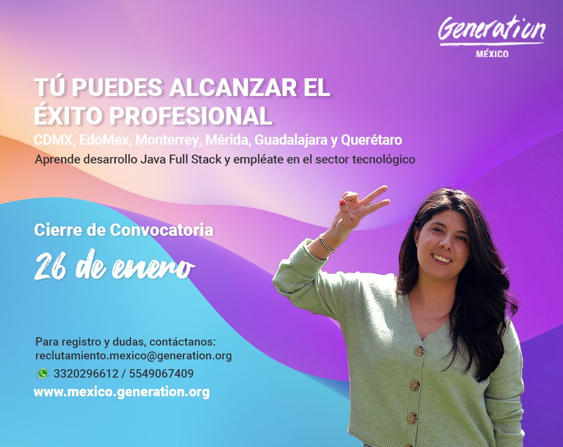 GenerationMx1's tweet photo. ¿Uno de tus propósitos de año nuevo es encontrar empleo?🍇
¡Nuestro bootcamp es el primer paso para lograrlo! Comienza tu formación como desarrollador/a Java Full Stack y encuentra un empleo en el sector tecnológico.

Regístrate antes del 26 de enero
https://t.co/efzgEguruS https://t.co/43rR00ZvPD
