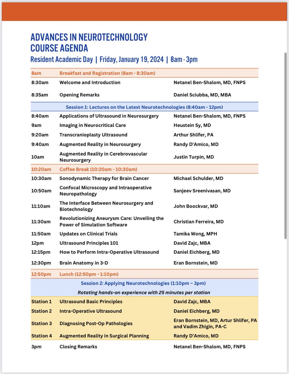 One of the exciting and fun parts of our field is all the evolving technology we use to help us treat our patients. Join us on January 19 for a one-day @NorthwellNsurg @LenoxNeurosurg course on the advances of neurotechnology: ultrasound, augmented reality, simulation and more.