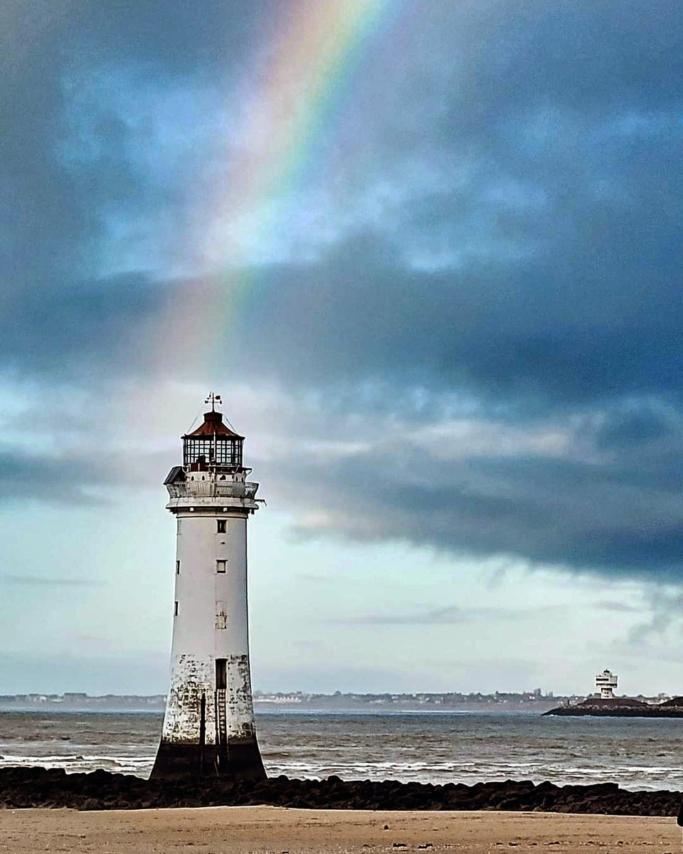 A rainbow over New Brighton lighthouse earlier today <a href="/newbrighton/">John</a> #rainbow #Weather #Beach #northwestphotographer