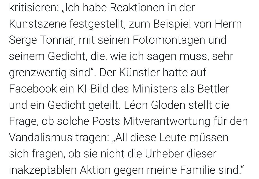 Den <a href="/LeonGloden/">Léon Gloden</a> polemiseiert weider an zersteiert wellentlech eng politesch Debattenkultur wann hien ennerstellt, datt eng inhaltlech Kritik zu perseinlechen Iwergreffer geif feieren. Een typesch riets- autoritären Diskurs deen Angscht mecht.