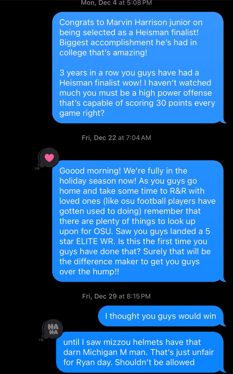 @stoolpresidente @Gametime I’m a 〽️ alumni and in a group chat with 15 OSU alumni and have done nothing but torture them with smack talk for 3 years now (example attached). This may put the nail in the coffin for them. @Gametime