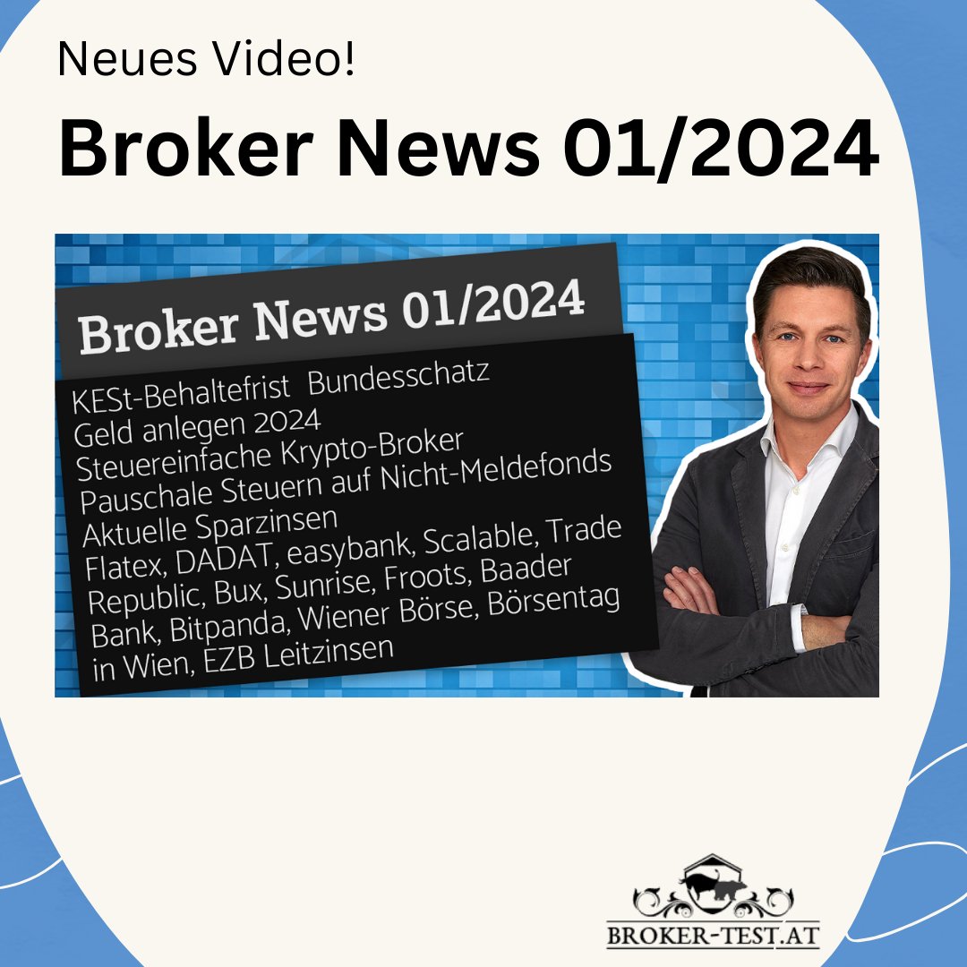 brokertest_at's tweet photo. Broker News 01/2024: KESt-Behaltefrist, Bundesschatz, Geldanlege 2024, steuereinfache Krypto-Broker 👉🏽 zum Video: https://t.co/nT4KESb2cU
#cash #investieren #broker #flatex #scalable #dadat #easybank #scalable #froots #sunrise #kest #bundesschatz #övp #grüne #magnusbrunner https://t.co/uVaVnMbrb9