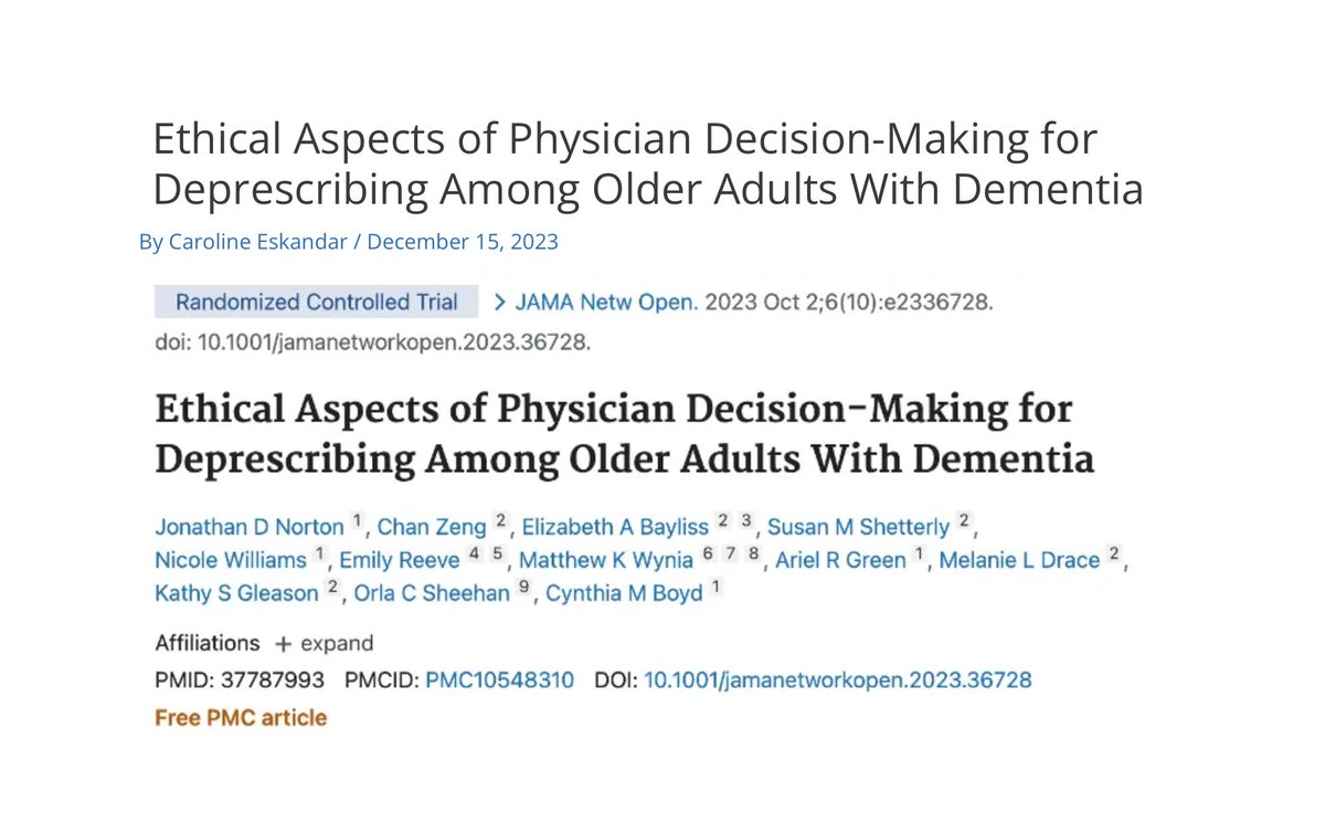 Check out our latest blog about 

#Ethical Aspects of Physician Decision-Making for #Deprescribing Among #OlderAdults With #Dementia 

💊 deprescribingresearch.org/ethical-aspect…