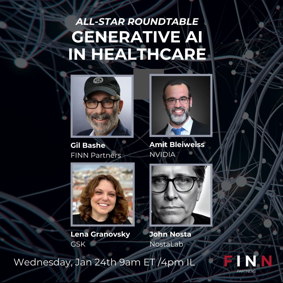FINN Partners (@finnpartners) on Twitter photo Join FINN’s <a href="/Gil_Bashe/">GIL BASHE</a> and a powerhouse <a href="/mHealthIsrael/">mHealthIsrael</a> panel on the future of #AI and #GenAI in #health:
<a href="/JohnNosta/">John Nosta</a> – innovation theorist
<a href="/GranovskyLena/">Lena Granovsky</a> from <a href="/GSK/">GSK</a>
Amit Bleiweiss from <a href="/nvidia/">NVIDIA</a>
Register and join the January 24th conversation!
finnpartners.zoom.us/webinar/regist… Join FINN’s <a href="/Gil_Bashe/">GIL BASHE</a> and a powerhouse <a href="/mHealthIsrael/">mHealthIsrael</a> panel on the future of #AI and #GenAI in #health:
<a href="/JohnNosta/">John Nosta</a> – innovation theorist
<a href="/GranovskyLena/">Lena Granovsky</a> from <a href="/GSK/">GSK</a>
Amit Bleiweiss from <a href="/nvidia/">NVIDIA</a>
Register and join the January 24th conversation!
finnpartners.zoom.us/webinar/regist…