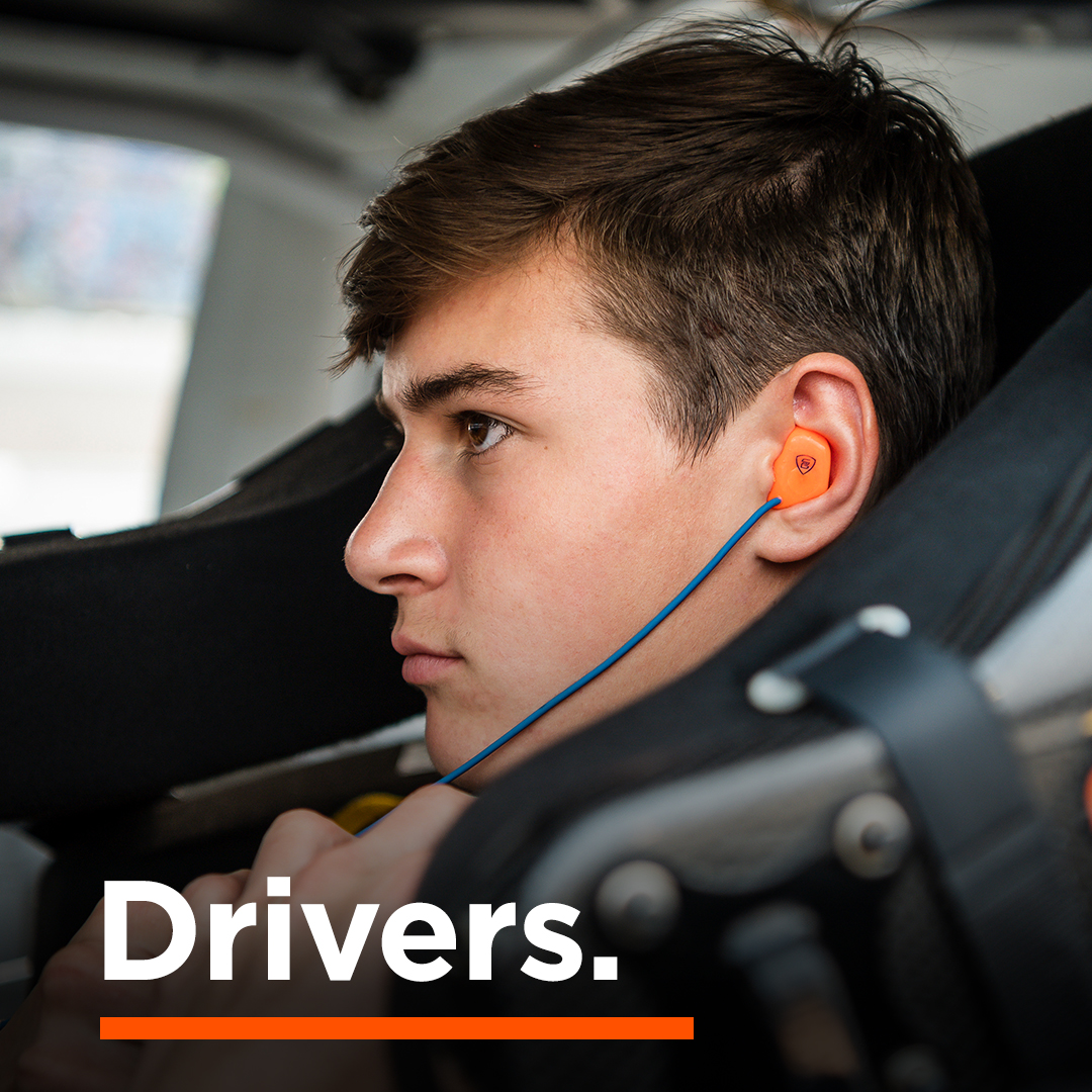 Race car driver William Sawalich wears his custom SoundGear racing receivers.