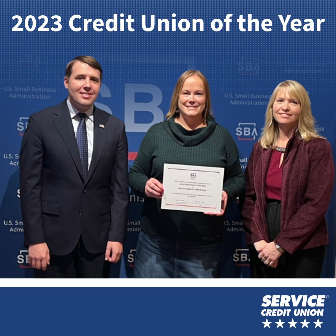 Servicecu's tweet photo. 🏆 Our small business team was honored by winning the Small Business Association's Credit Union of the Year award for 2023. Of the 63 SBA lenders across the state, our team generated the second most SBA loans in NH! https://t.co/0sQbC9Hc2T