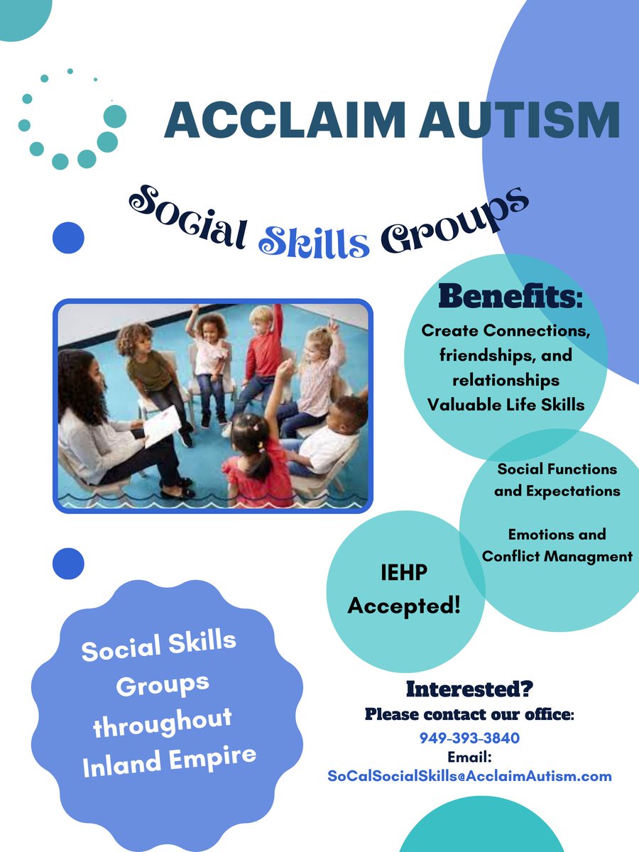 ACCLAIM AUTISM IS COMING TO INLAND EMPIRE! We now offer Social Skills Group for all ages alongside our ABA services in the area. So if you're interested, CLICK THE LINK BELOW! #autism #kids #support #family #acclaimautism loom.ly/-ugugzM