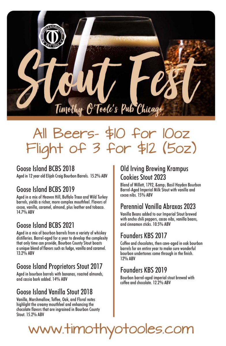 TimmyOTooles's tweet photo. Here is the line up of ALL 4 Timothy O’Toole’s locations for #StoutFest
Plan ahead. Don’t Drink and Drive. https://t.co/zPWPrUUN0U