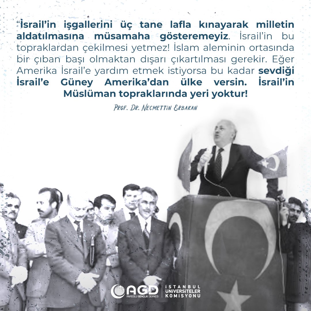 4fakulte's tweet image. Eğer Amerika İsrail’e yardım etmek istiyorsa bu kadar sevdiği İsrail’e Güney Amerika’dan ülke versin. İsrail’in Müslüman topraklarında yeri yoktur!

Prof. Dr. Necmettin ERBAKAN

#KatilBlinken
#israilGüçtenAnlar
