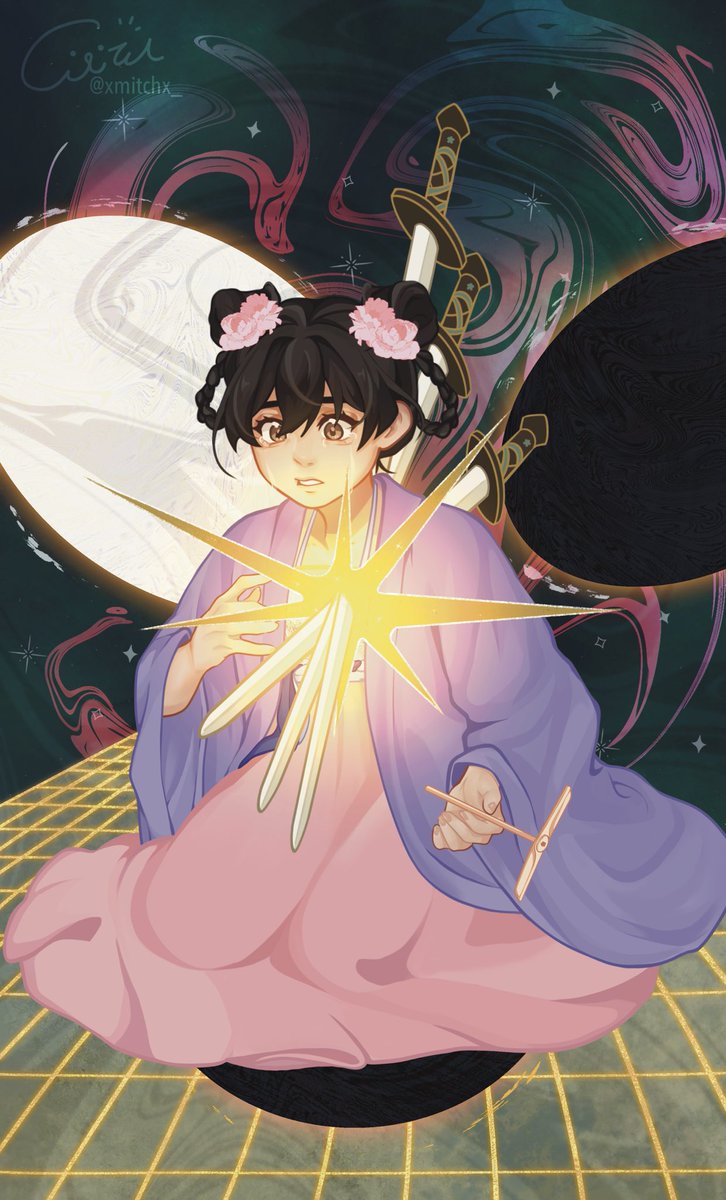 xmitchx_'s tweet photo. My first card for @RoubaoTarot, Three of Swords (ft. little Lan’er) 
(1/3)
#yuwu #余污 #remnantsoffilth https://t.co/bdPjbvkHRH