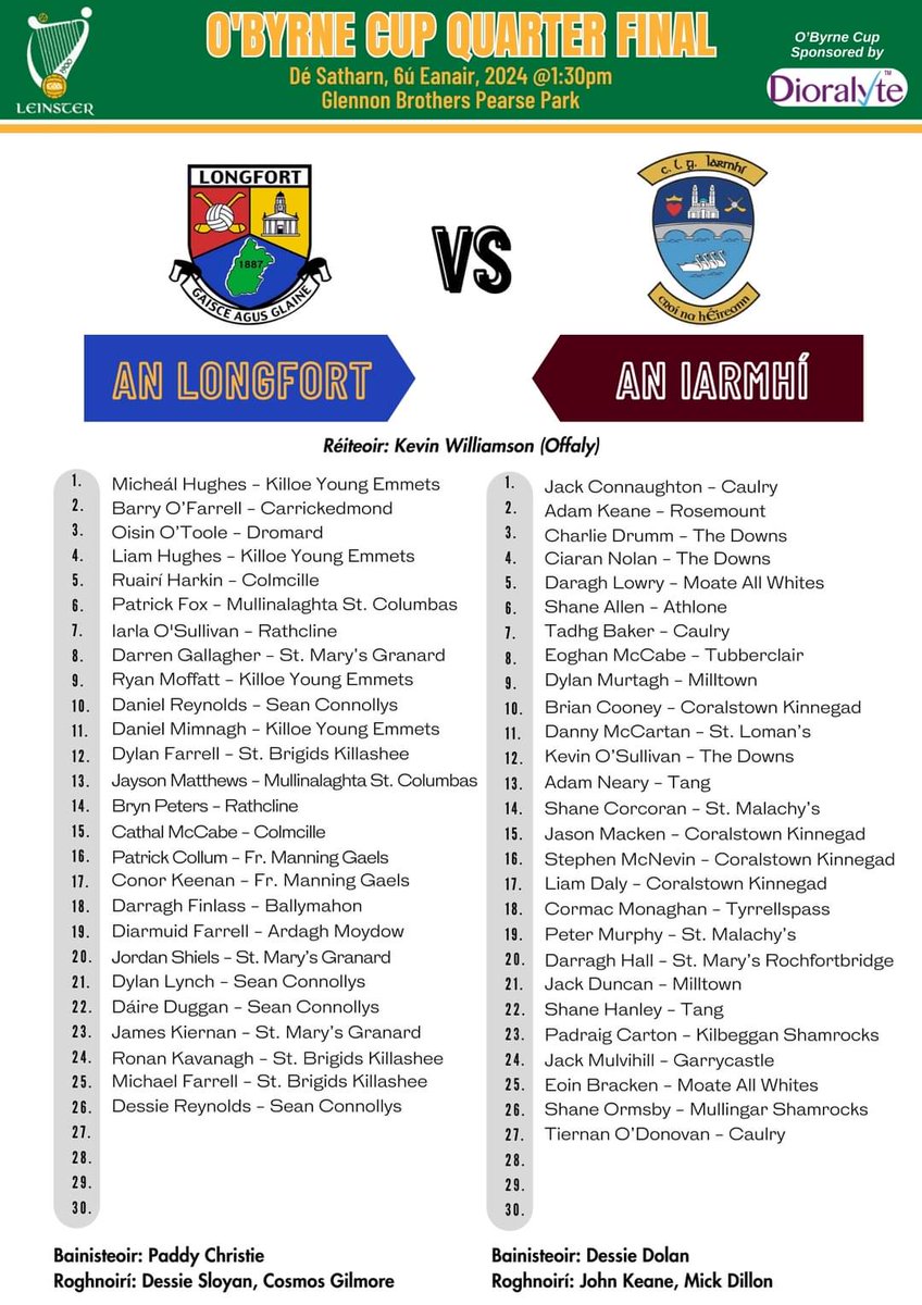 westmeath_gaa's tweet photo. Westmeath senior football team to play Longford at 1.30PM tomorrow at Pearse Park in the O'Byrne Cup Quarter-Finals. 
Best of luck to all players and management!!!! 
#iarmhiabu
#westmeathgaa
#maroonandwhitearmy https://t.co/CUUkYh5HfL