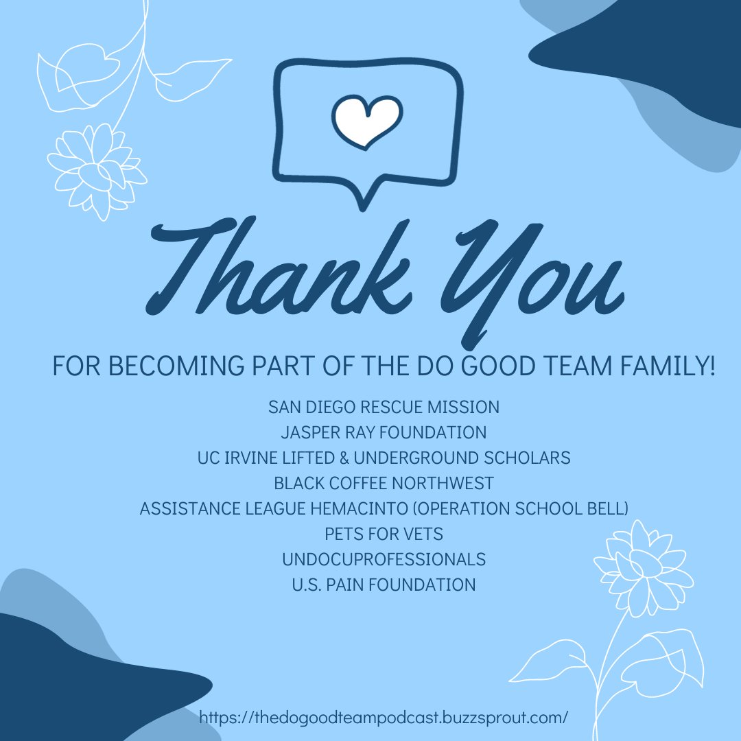 TheDoGoodTeam1's tweet photo. Thank you to all the nonprofits and businesses that spoke with us in 2023! We'll publish our first episode of 2024 in February. Also, thank you to all of our listeners as well. We've been slowly growing and we know 2024 will be even better!
#HappyNewYear2024 https://t.co/ucB3G336MU