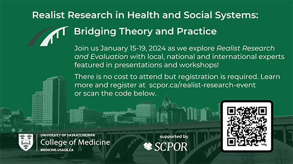The Saskatchewan Centre for Patient-Oriented Research (@SCPOR_SK) and @usaskche will be hosting workshops and presentations on Realist Research and Evaluation, alongside experts from across the globe. Register and learn more here ➡️ scpor.ca/realist-resear…